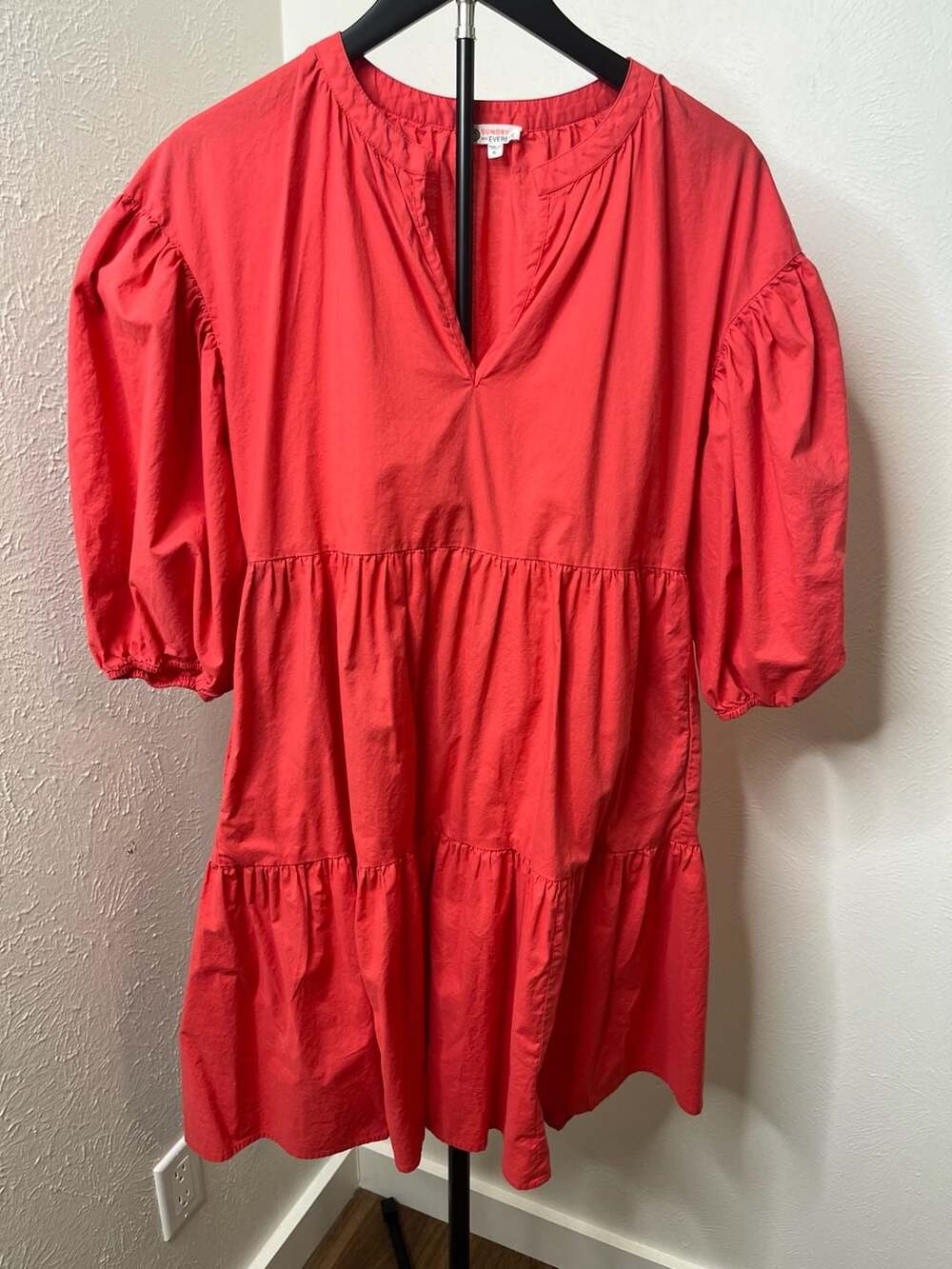 Sundry For Evereve The Anywhere Dress Tiered Puff Sleeve Coral Size 0